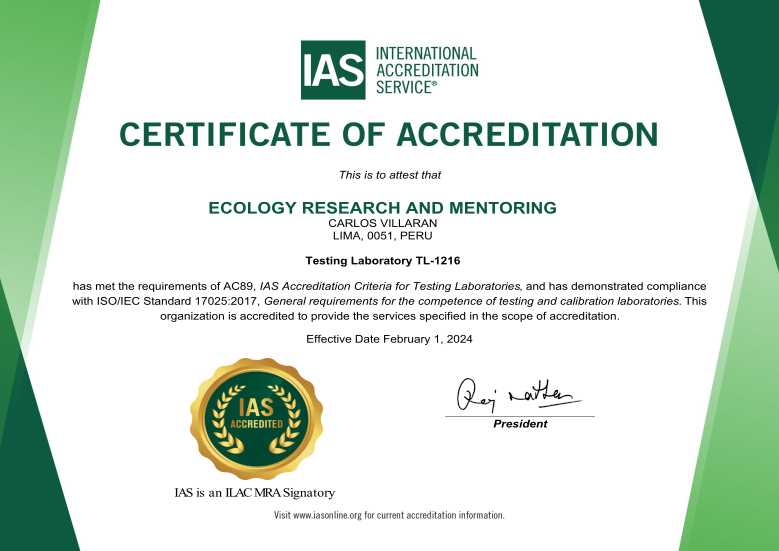 certificado de Acreditación IAS Ecology Laboratorio Medioambiental