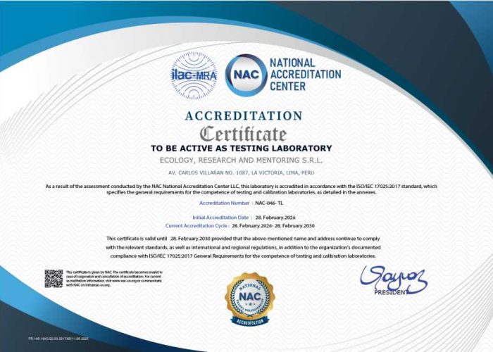 Ecology certificación NAC ISO 17025